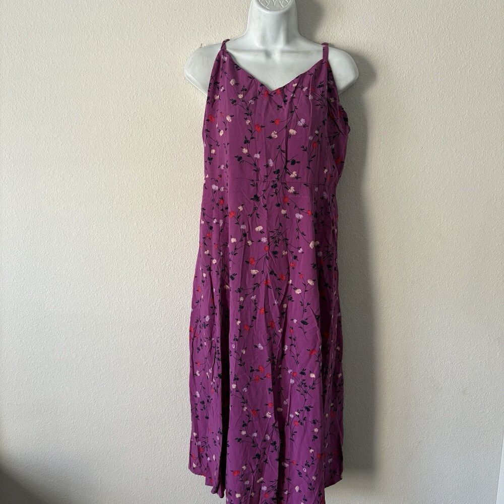 GAP Cami Midi Dress L Purple Floral Fit & Flare Smocked Back Cottagecore Indie